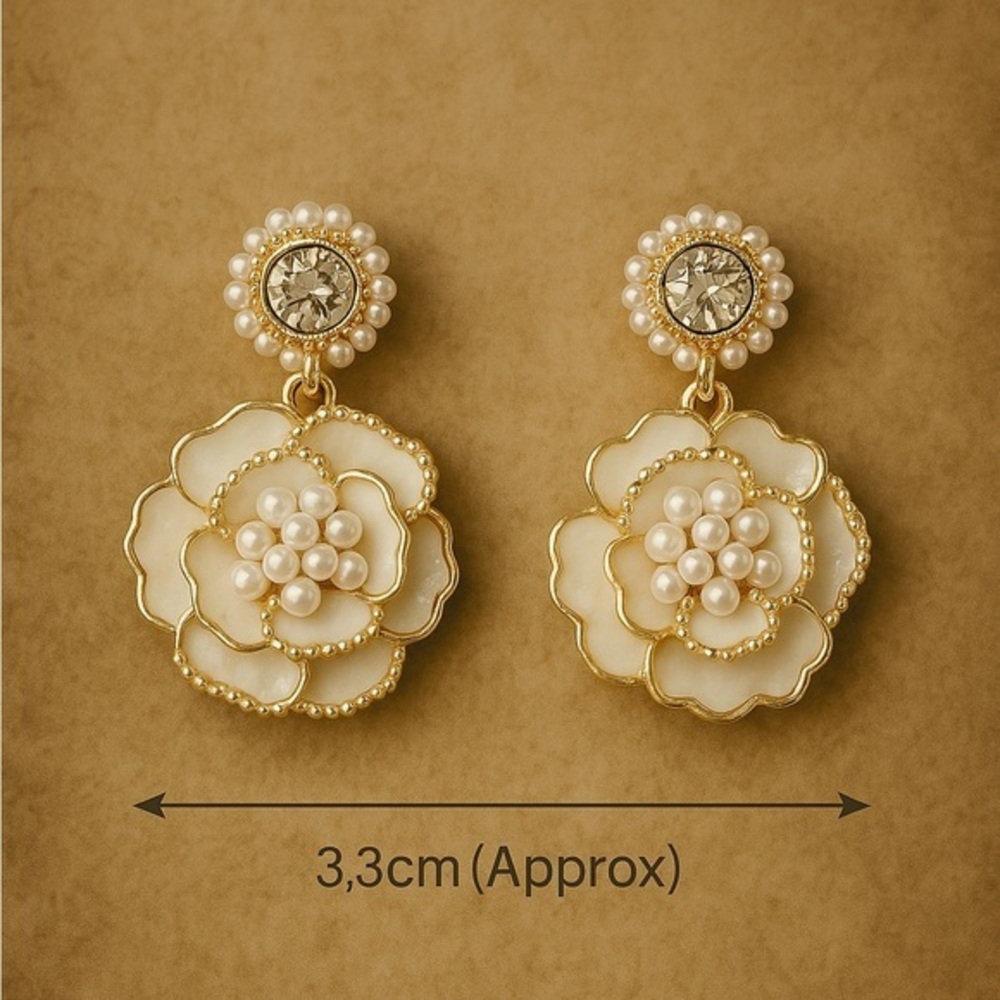 Elegant Gold Floral Drop Earrings with Pearls, Vintage-Inspired Design new